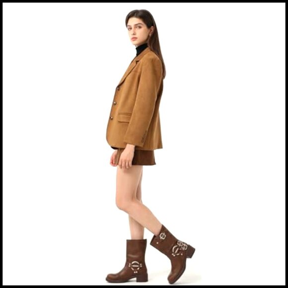 Faux Suede Blazer Jacket Double Lined Warm Fall Winter Casual Coat - Picture 5 of 7